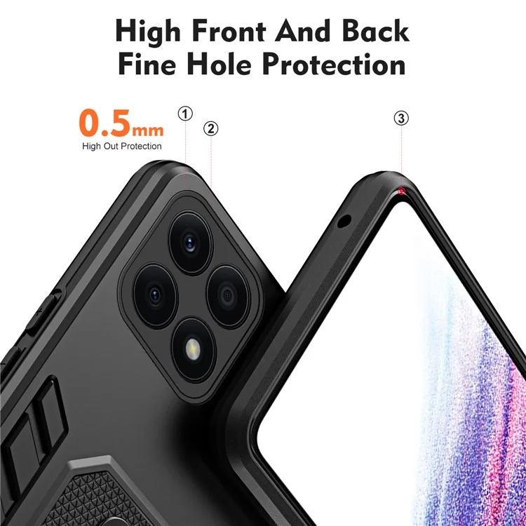 Pour Honor X8a 4G Étui de téléphone à support caché Coque arrière en TPU + PC avec dragonne en silicone - Noir