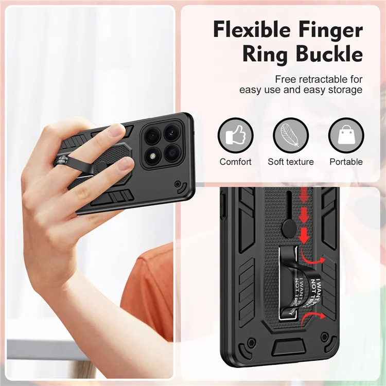 Pour Honor X8a 4G Étui de téléphone à support caché Coque arrière en TPU + PC avec dragonne en silicone - Noir