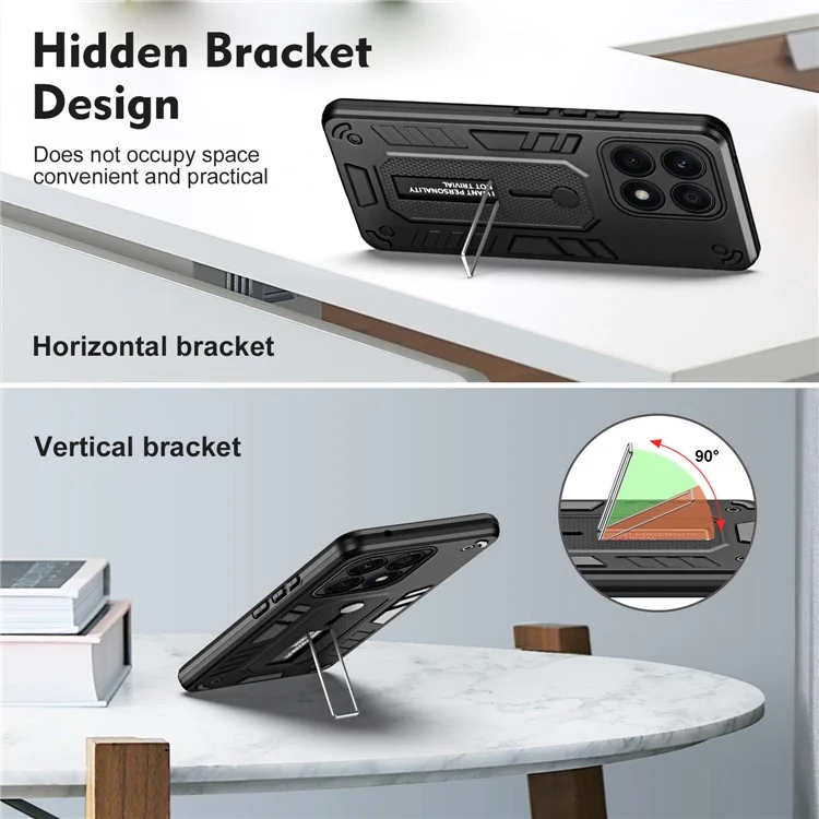 Pour Honor X8a 4G Étui de téléphone à support caché Coque arrière en TPU + PC avec dragonne en silicone - Noir