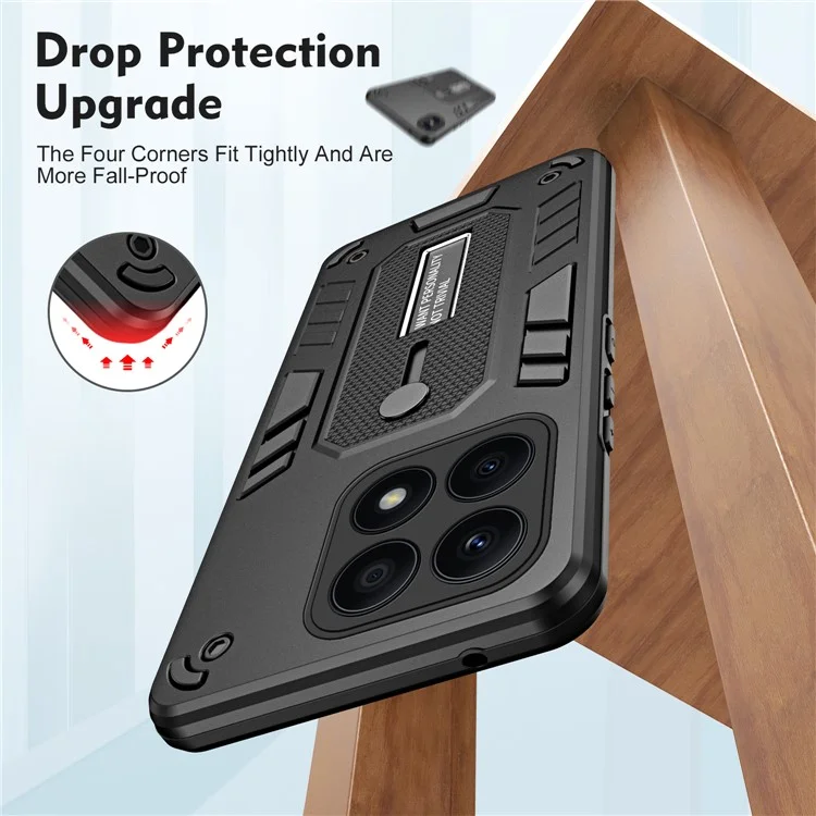 Pour Honor X8a 4G Étui de téléphone à support caché Coque arrière en TPU + PC avec dragonne en silicone - Noir