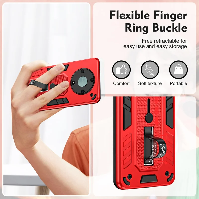 For Honor X9a 5G / X40 5G / Magic5 Lite 5G Metal Kickstand Phone Case Silicone Ring Strap TPU+PC Cover - Red