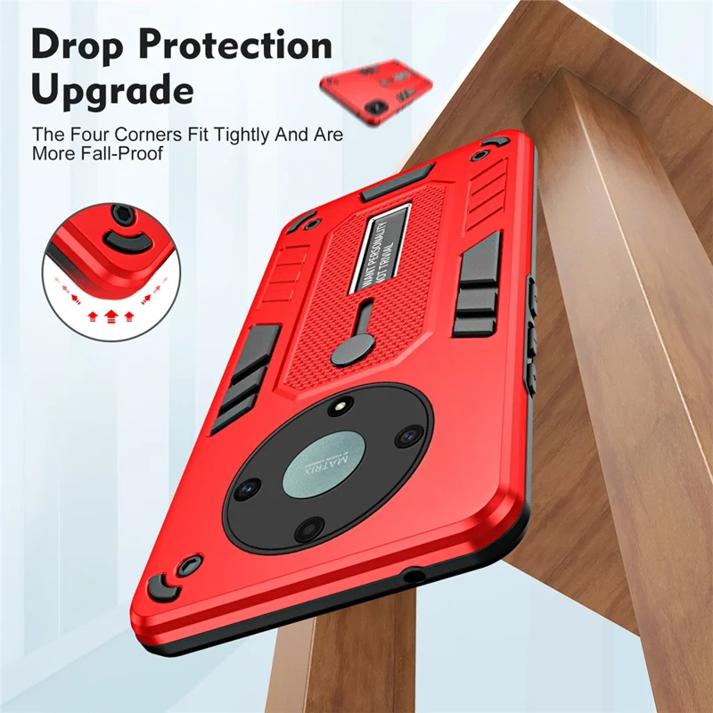 For Honor X9a 5G / X40 5G / Magic5 Lite 5G Metal Kickstand Phone Case Silicone Ring Strap TPU+PC Cover - Red
