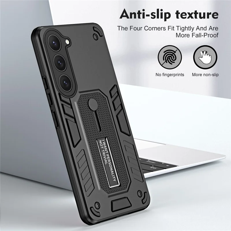 For Samsung Galaxy S23 TPU+PC Anti-drop Cover Hidden Kickstand Phone Case with Silicone Ring Strap - Black