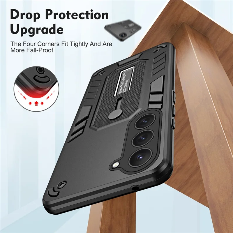 For Samsung Galaxy S23 TPU+PC Anti-drop Cover Hidden Kickstand Phone Case with Silicone Ring Strap - Black