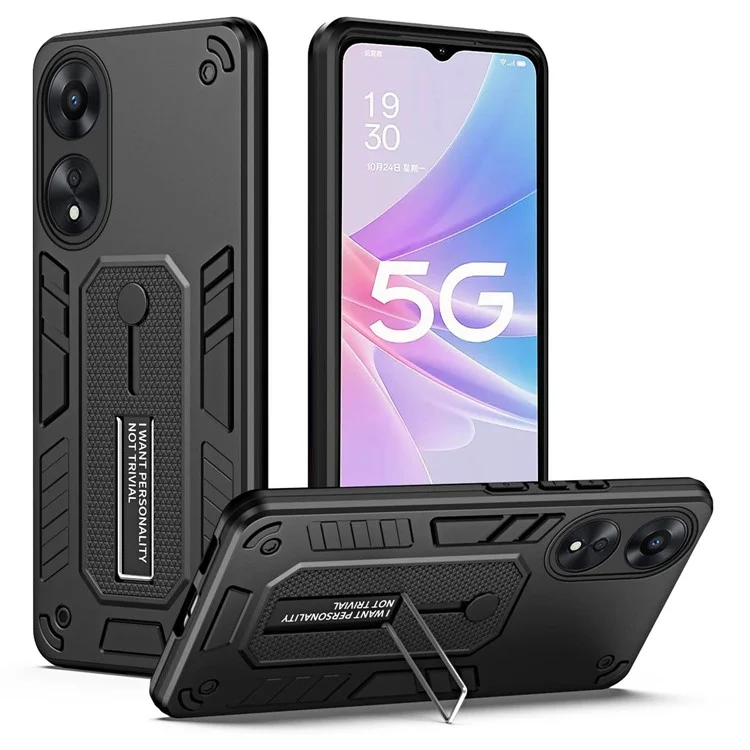 Für Oppo A78 5G Hidden Kickstand Handyhülle Silikonring Gurt TPU+PC Schutzhülle - Schwarz