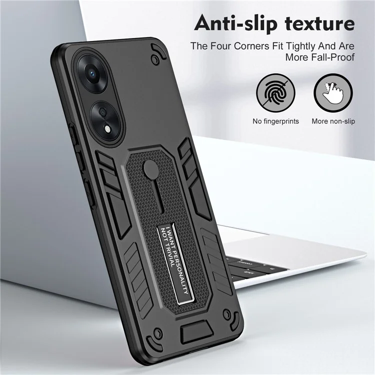Für Oppo A78 5G Hidden Kickstand Handyhülle Silikonring Gurt TPU+PC Schutzhülle - Schwarz
