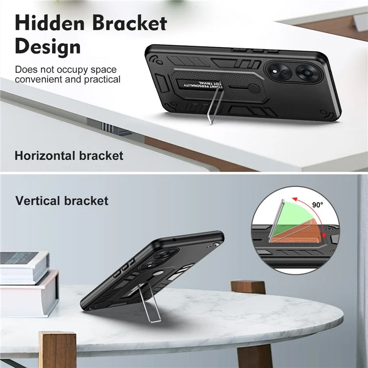 Für Oppo A78 5G Hidden Kickstand Handyhülle Silikonring Gurt TPU+PC Schutzhülle - Schwarz