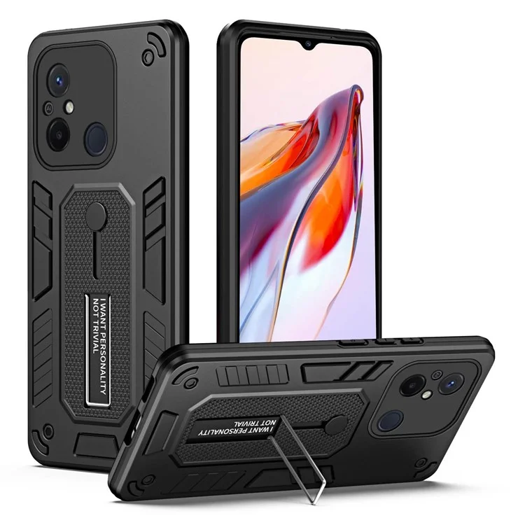 Für Xiaomi Redmi 12C 4G / Poco C55 4G Flexibler Ringgriff TPU+PC Telefonhülle mit Ständer Fallschutz - Schwarz