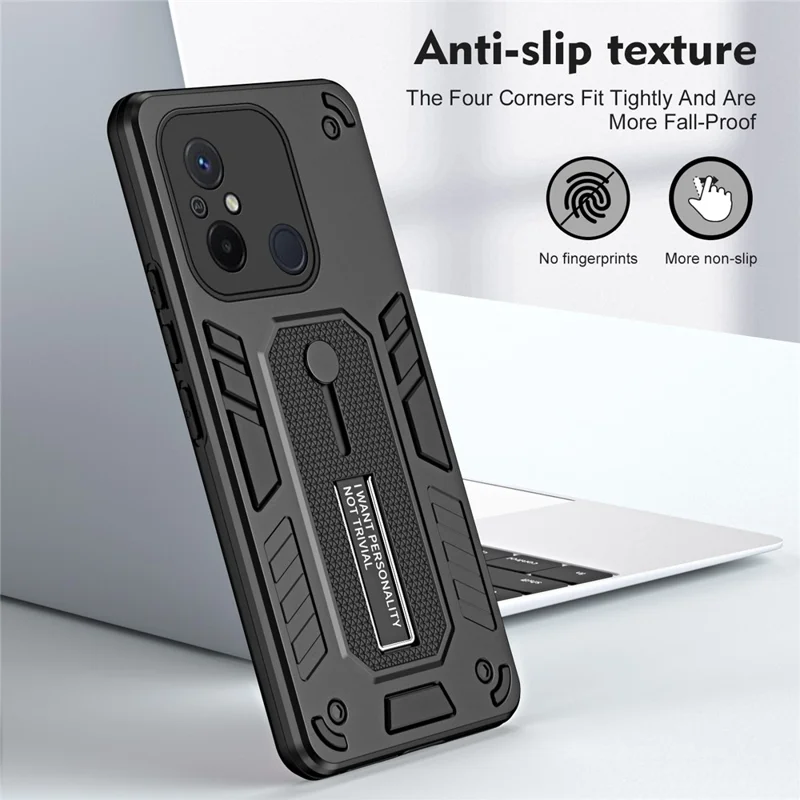 Für Xiaomi Redmi 12C 4G / Poco C55 4G Flexibler Ringgriff TPU+PC Telefonhülle mit Ständer Fallschutz - Schwarz