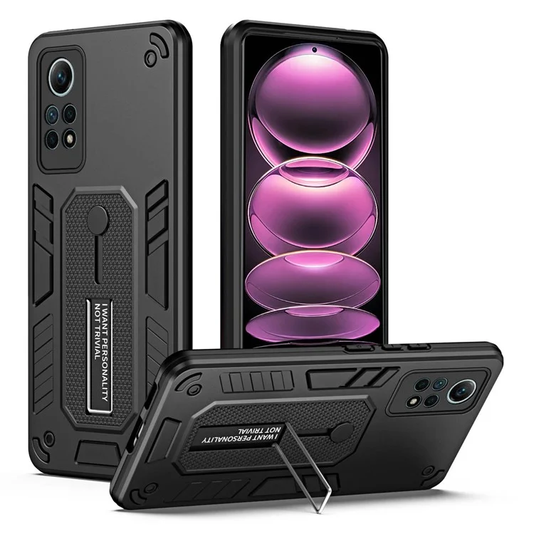 Para Xiaomi Redmi Note 12 Pro 4G Metal Kickstand Phone Case Finger Ring Strap TPU+PC Cover - Preto