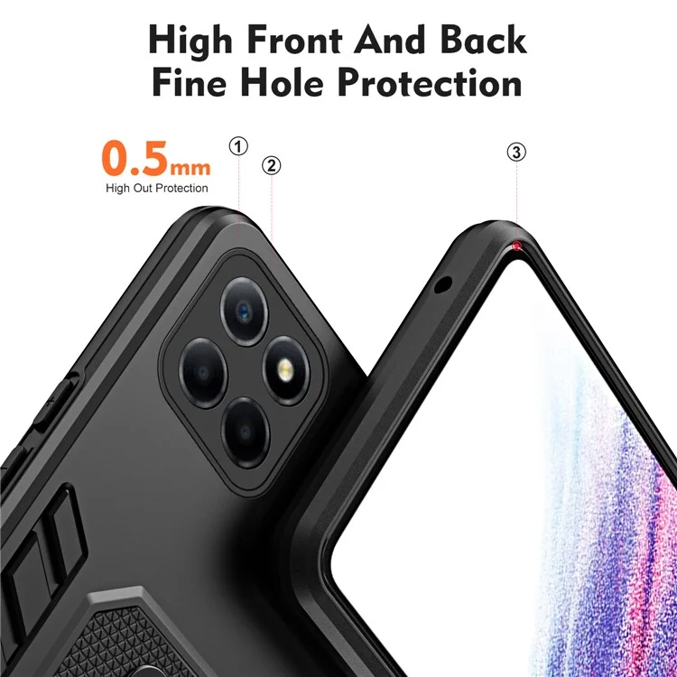 For Honor X8 5G / X6 4G / X6s 4G Silicone Ring Strap Phone Case TPU+PC Back Cover with Hidden Kickstand - Noir