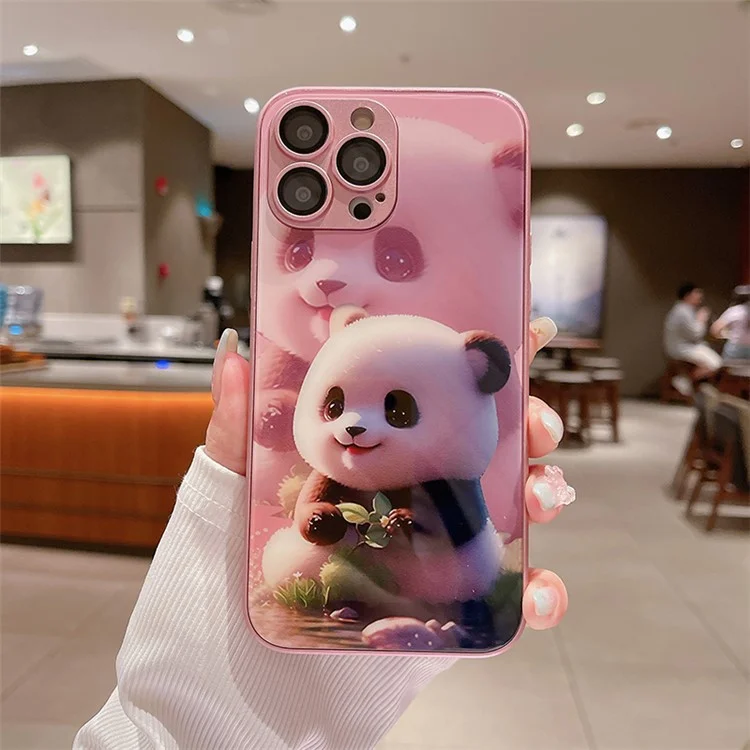 Pour Iphone 12 Pro Mignon Panda Panda Imprimée à Gratter le Verre Trempé + Tpu Case de Téléphone Avec Film de L'objectif - Rose