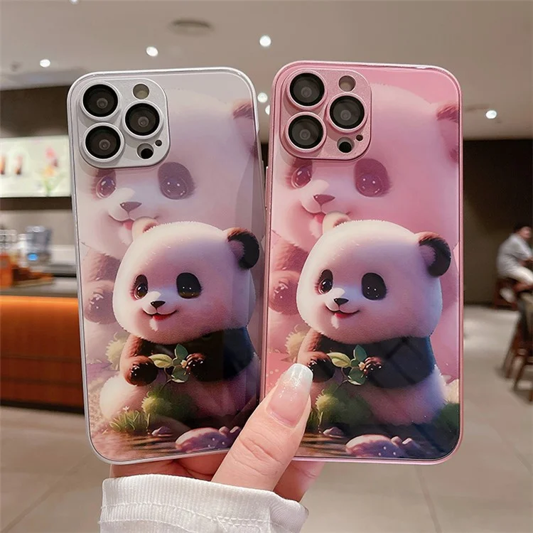 Pour Iphone 12 Pro Mignon Panda Panda Imprimée à Gratter le Verre Trempé + Tpu Case de Téléphone Avec Film de L'objectif - Rose