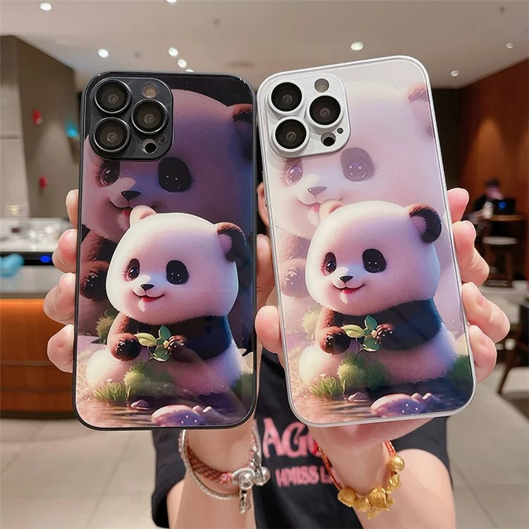 Pour Iphone 12 Pro Mignon Panda Panda Imprimée à Gratter le Verre Trempé + Tpu Case de Téléphone Avec Film de L'objectif - Rose