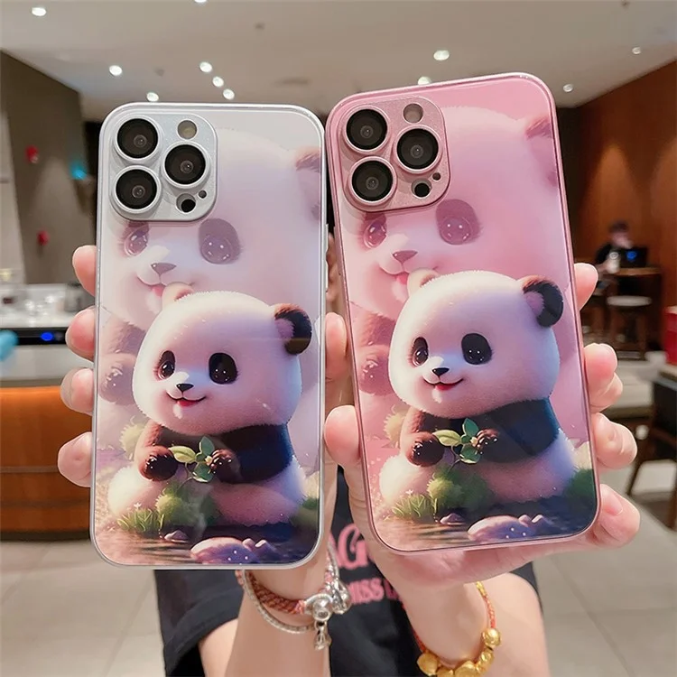 Pour Iphone 12 Pro Mignon Panda Panda Imprimée à Gratter le Verre Trempé + Tpu Case de Téléphone Avec Film de L'objectif - Rose