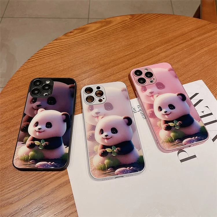 Pour Iphone 12 Pro Mignon Panda Panda Imprimée à Gratter le Verre Trempé + Tpu Case de Téléphone Avec Film de L'objectif - Rose