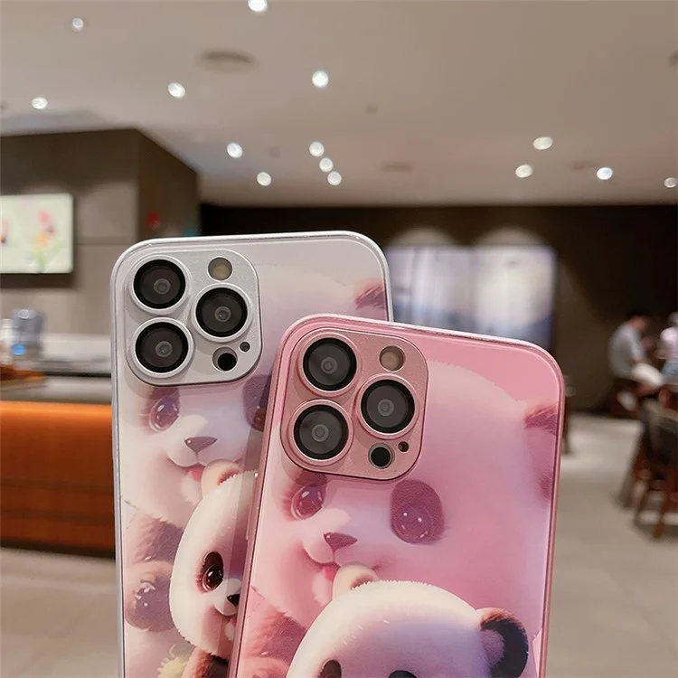 Pour Iphone 12 Pro Mignon Panda Panda Imprimée à Gratter le Verre Trempé + Tpu Case de Téléphone Avec Film de L'objectif - Rose