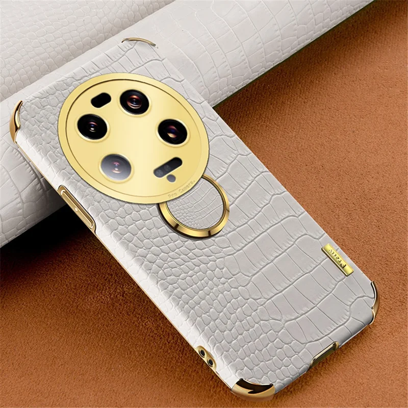 For Xiaomi 13 Ultra Leather Coated TPU Phone Case 6D Electroplating Back Cover with Kickstand - White