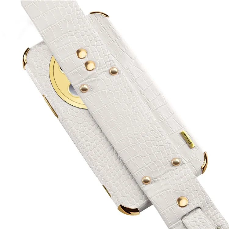 Для Xiaomi 13 Ultra Electroplating Phone Case PU Leather Coated TPU Cover with Wristband Kickstand - White