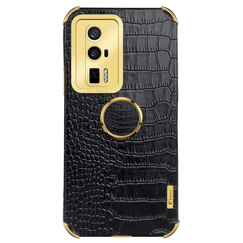 Per Xiaomi Poco F5 Pro 5G / Redmi K60 5G / K60 Pro 5G Ring Kickstand Phone Case Crocodile Texture Leather Coated TPU Back Cover - Nero
