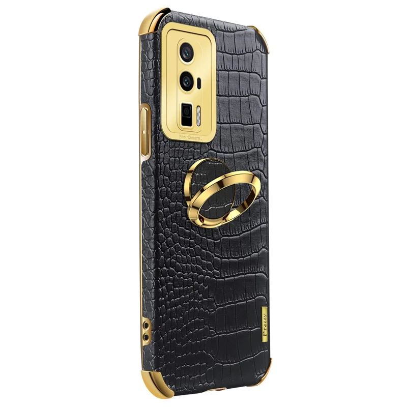 Per Xiaomi Poco F5 Pro 5G / Redmi K60 5G / K60 Pro 5G Ring Kickstand Phone Case Crocodile Texture Leather Coated TPU Back Cover - Nero