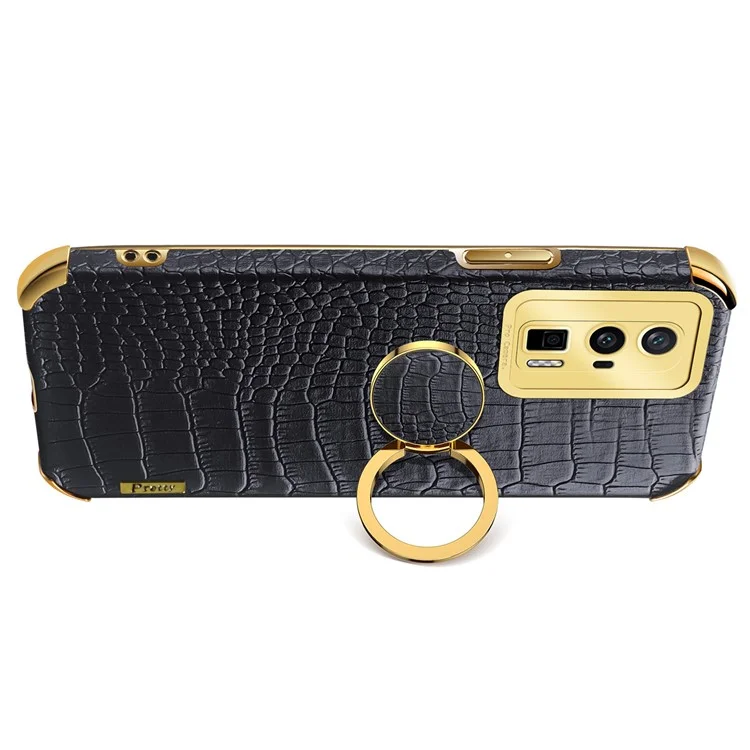 Per Xiaomi Poco F5 Pro 5G / Redmi K60 5G / K60 Pro 5G Ring Kickstand Phone Case Crocodile Texture Leather Coated TPU Back Cover - Nero