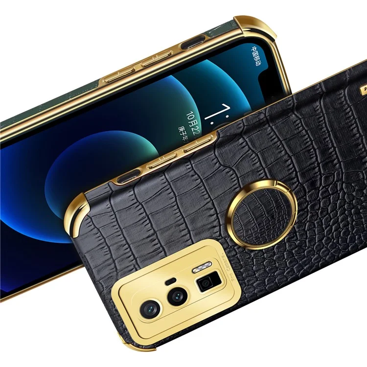 Per Xiaomi Poco F5 Pro 5G / Redmi K60 5G / K60 Pro 5G Ring Kickstand Phone Case Crocodile Texture Leather Coated TPU Back Cover - Nero