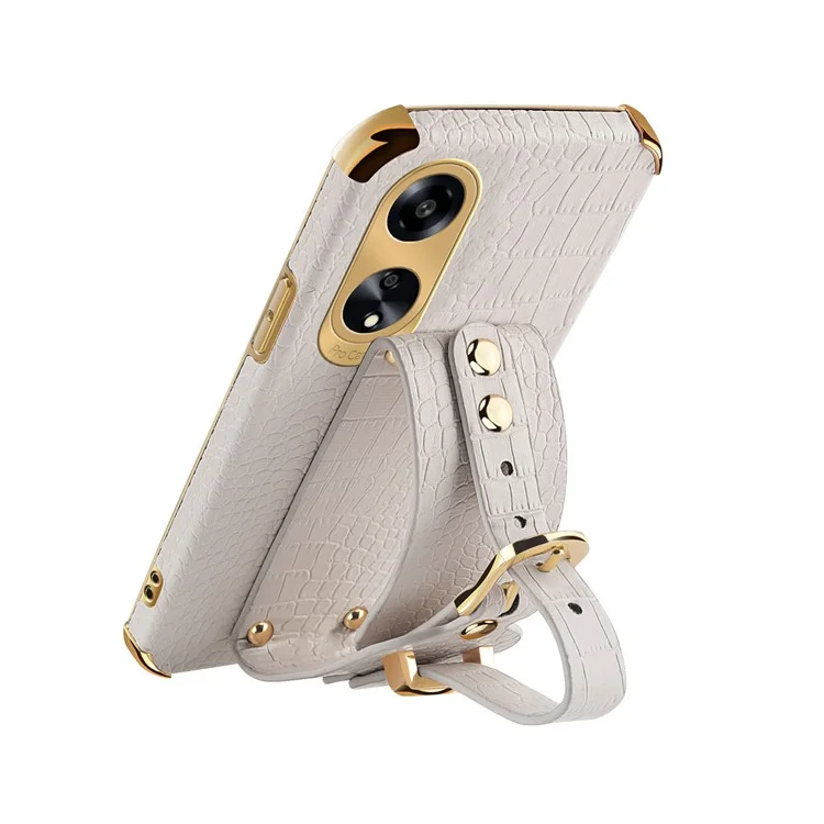 Для Oppo A1 5G Электроплатированный чехол для телефона Wristband Kickstand Leather Coated TPU Phone Cover - Белый