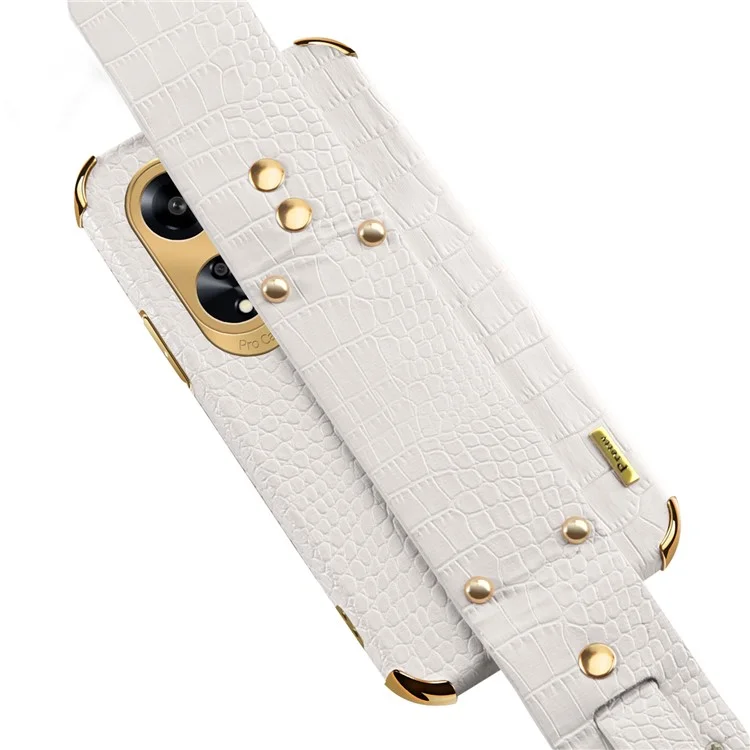 Для Oppo A1 5G Электроплатированный чехол для телефона Wristband Kickstand Leather Coated TPU Phone Cover - Белый