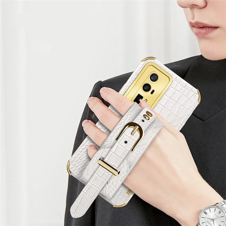 Per Xiaomi Redmi K60 5G / K60 Pro 5G / Poco F5 Pro 5G Custodia con Supporto per Polso in Pelle PU Placcata - Bianco