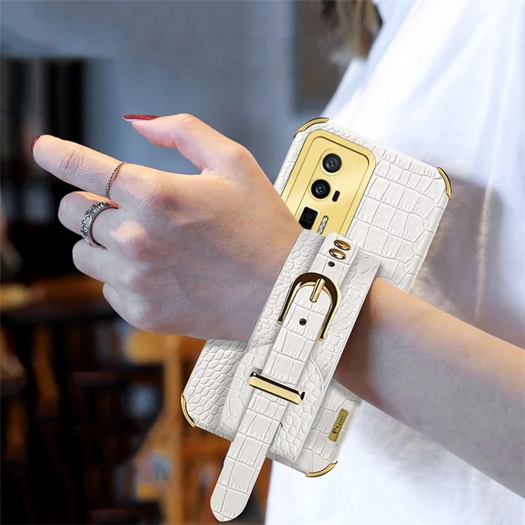 Per Xiaomi Redmi K60 5G / K60 Pro 5G / Poco F5 Pro 5G Custodia con Supporto per Polso in Pelle PU Placcata - Bianco