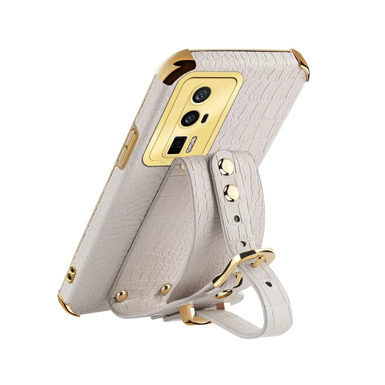 Per Xiaomi Redmi K60 5G / K60 Pro 5G / Poco F5 Pro 5G Custodia con Supporto per Polso in Pelle PU Placcata - Bianco