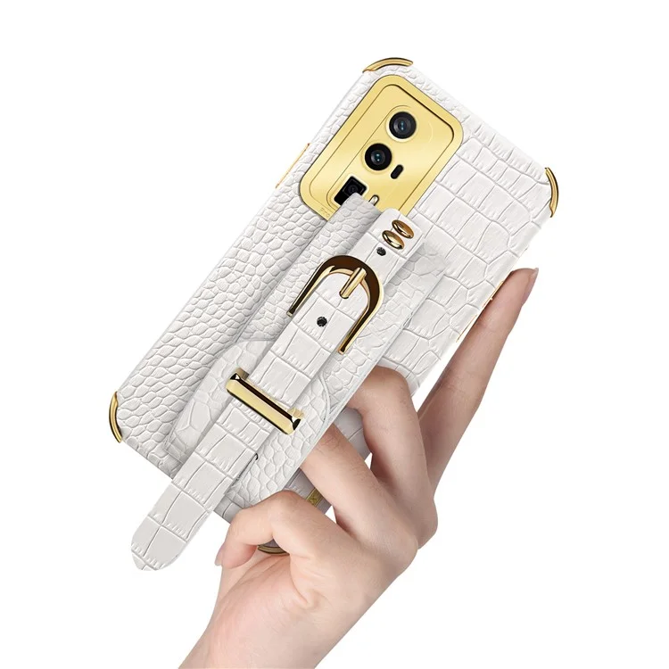 Per Xiaomi Redmi K60 5G / K60 Pro 5G / Poco F5 Pro 5G Custodia con Supporto per Polso in Pelle PU Placcata - Bianco