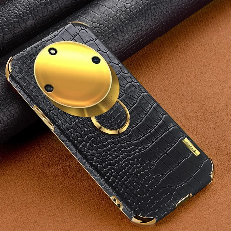 Per Honor X40 5G Custodia per telefono con supporto Texture in pelle di coccodrillo rivestita in PU Copertura in TPU elettroplaccato 6D - Nero 