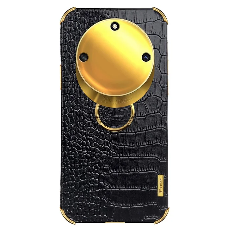 Per Honor X40 5G Custodia per telefono con supporto Texture in pelle di coccodrillo rivestita in PU Copertura in TPU elettroplaccato 6D - Nero 
