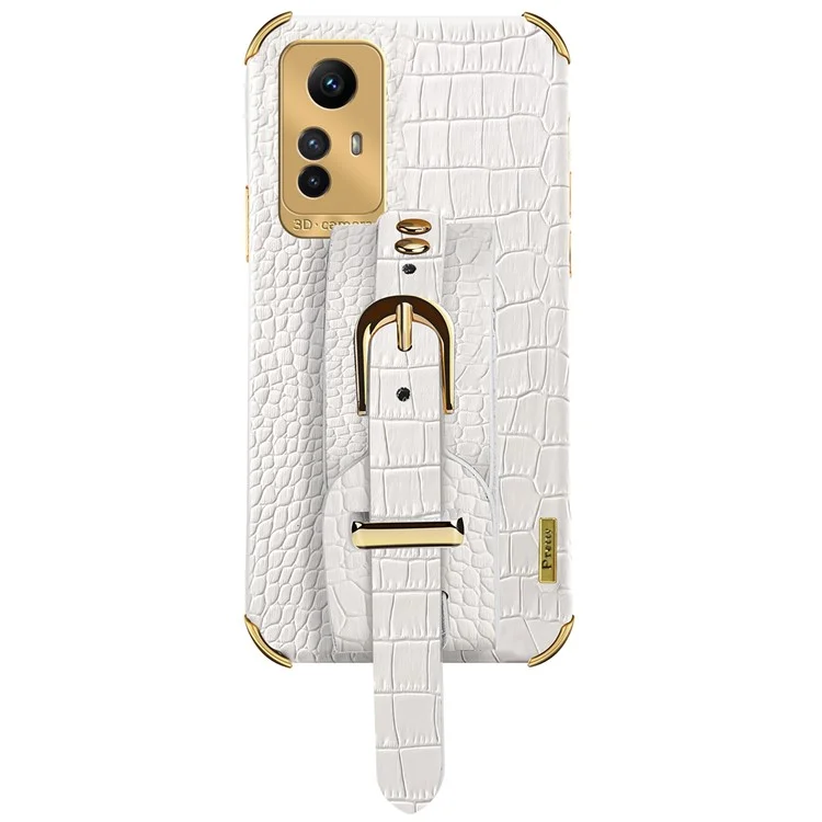 Para Xiaomi Redmi Note 12S 4G Capa de Telefone Eletroplatada Pulseira Suporte Couro Revestido Caso TPU - Branco