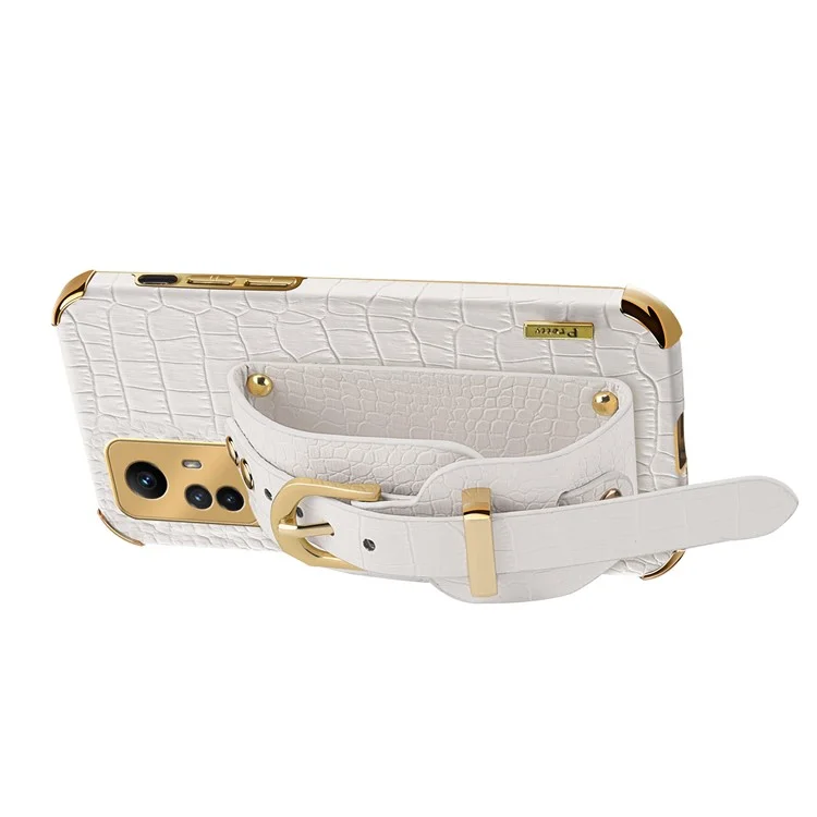 Para Xiaomi Redmi Note 12S 4G Capa de Telefone Eletroplatada Pulseira Suporte Couro Revestido Caso TPU - Branco