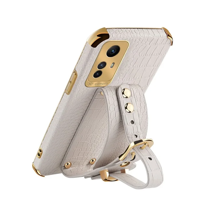 Para Xiaomi Redmi Note 12S 4G Capa de Telefone Eletroplatada Pulseira Suporte Couro Revestido Caso TPU - Branco