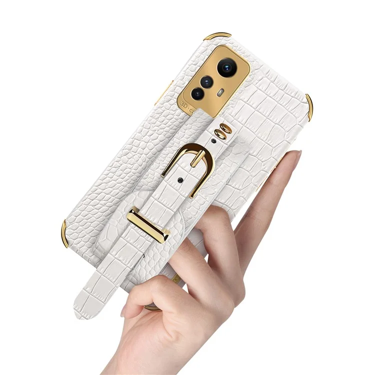 Para Xiaomi Redmi Note 12S 4G Capa de Telefone Eletroplatada Pulseira Suporte Couro Revestido Caso TPU - Branco
