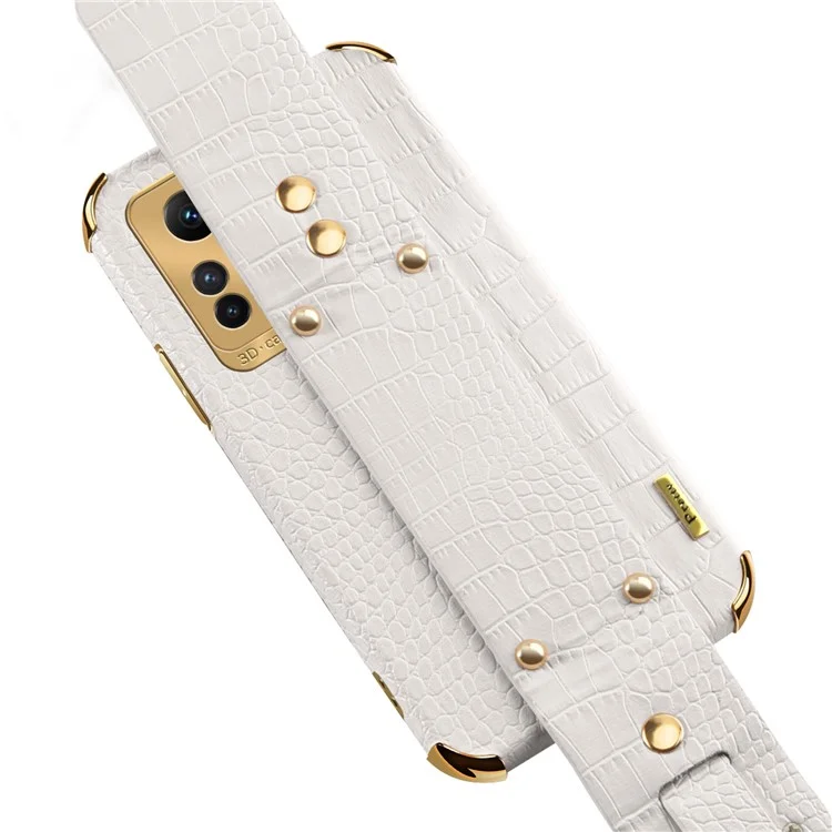 Para Xiaomi Redmi Note 12S 4G Capa de Telefone Eletroplatada Pulseira Suporte Couro Revestido Caso TPU - Branco