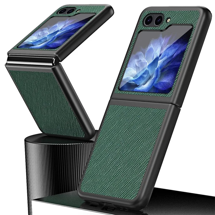 Pour Samsung Galaxy Z Flip5 5G Cross Texture Phone Case Rubberized PU Leather Hard PC Phone Cover - Noir