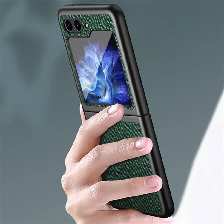 Pour Samsung Galaxy Z Flip5 5G Cross Texture Phone Case Rubberized PU Leather Hard PC Phone Cover - Noir