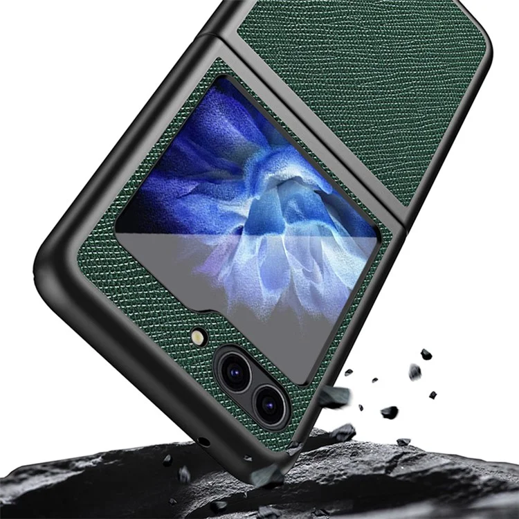 Pour Samsung Galaxy Z Flip5 5G Cross Texture Phone Case Rubberized PU Leather Hard PC Phone Cover - Noir