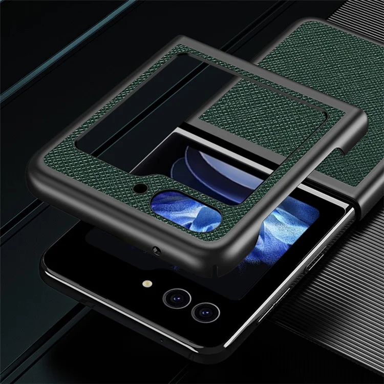 Pour Samsung Galaxy Z Flip5 5G Cross Texture Phone Case Rubberized PU Leather Hard PC Phone Cover - Noir