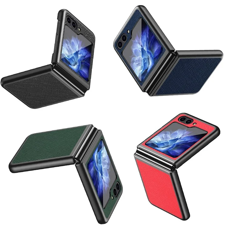 Pour Samsung Galaxy Z Flip5 5G Cross Texture Phone Case Rubberized PU Leather Hard PC Phone Cover - Noir