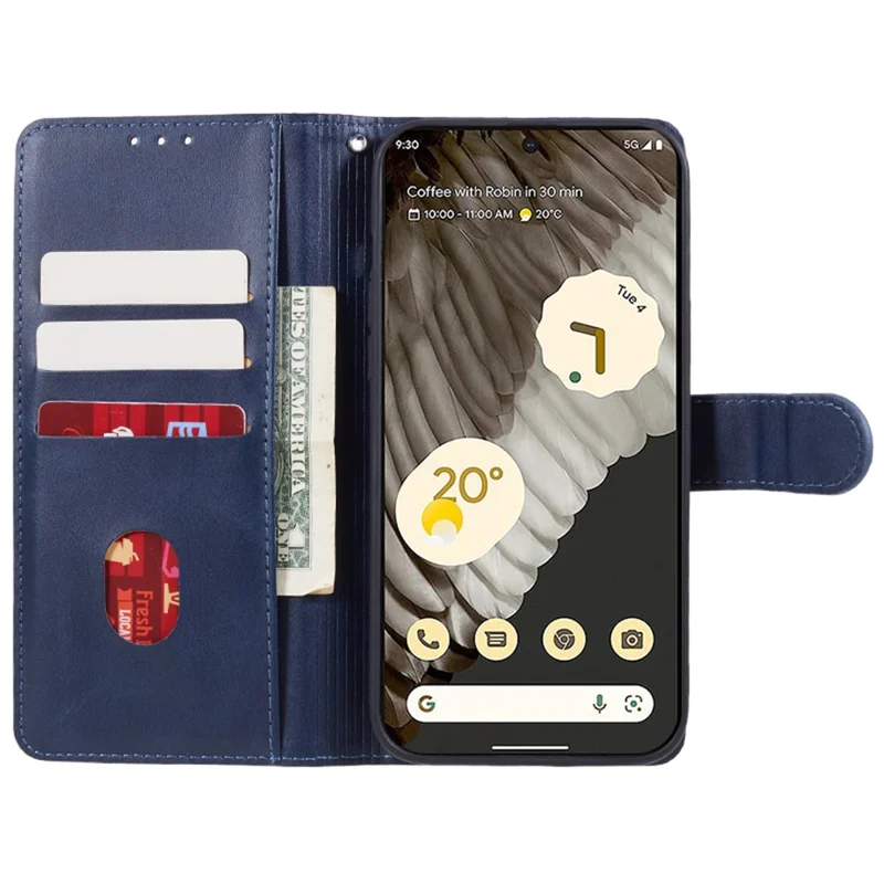 For Google Pixel 8 PU Leather Wallet Phone Case Calf Texture Anti-drop Stand Cover - Blue