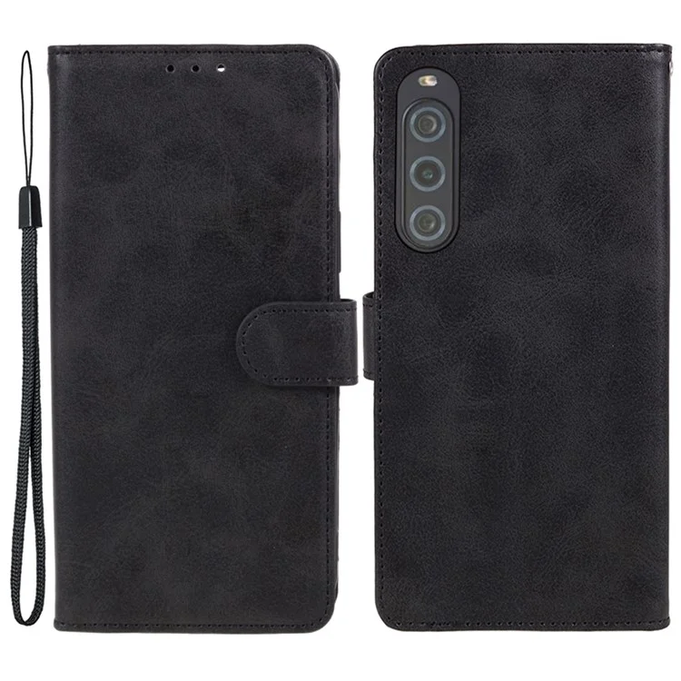 For Sony Xperia 10 V Calf Texture Anti-drop Stand Cover PU Leather Wallet Phone Case - Black