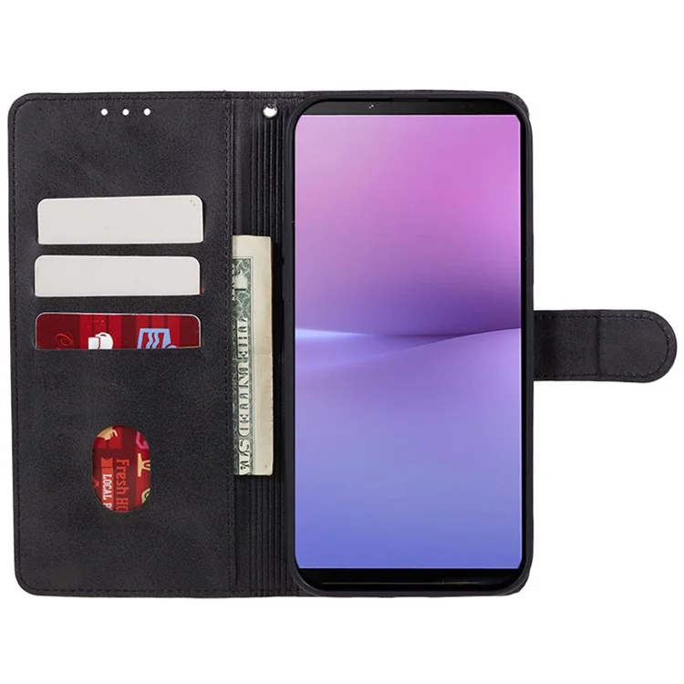 For Sony Xperia 10 V Calf Texture Anti-drop Stand Cover PU Leather Wallet Phone Case - Black
