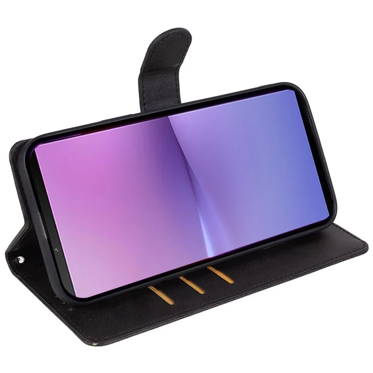 For Sony Xperia 10 V Calf Texture Anti-drop Stand Cover PU Leather Wallet Phone Case - Black