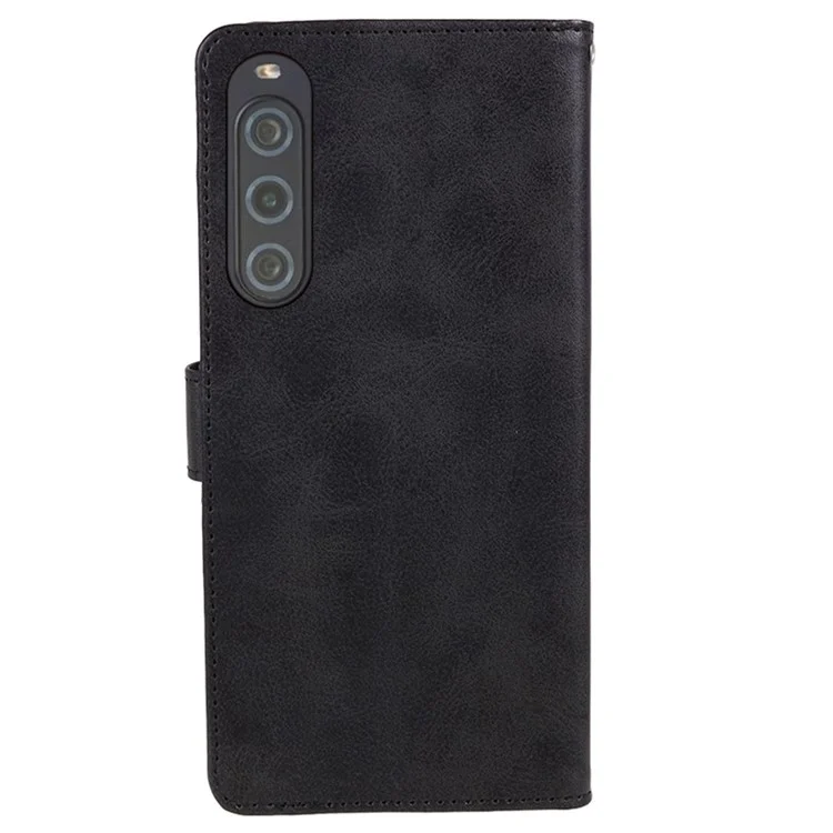 For Sony Xperia 10 V Calf Texture Anti-drop Stand Cover PU Leather Wallet Phone Case - Black